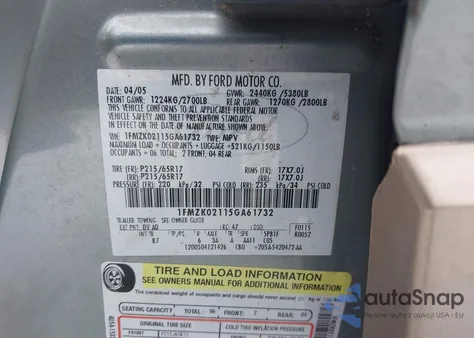 2005 Ford Freestyle Sel из США, поврежденный, VIN 1FMZK02115GA61732